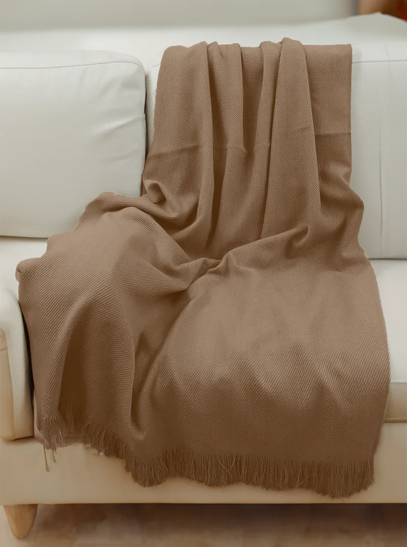 Alpaca Throw Blanket | Beige with Fringes - Image 3
