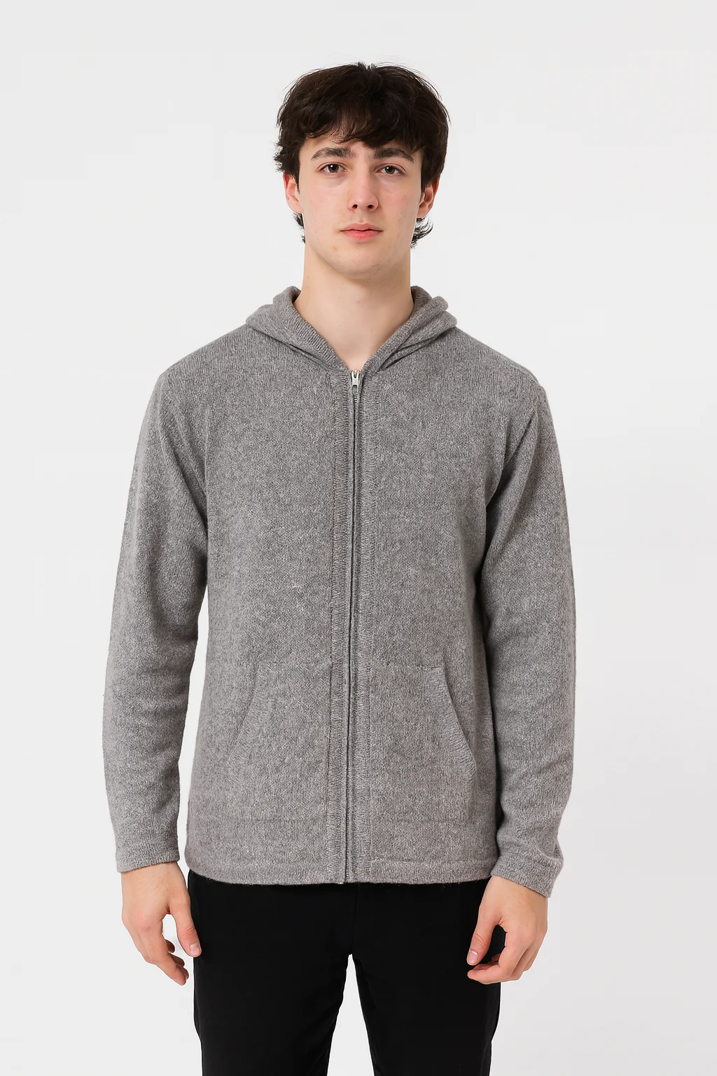 Alpaca Zip Hoodie in Gray Melange - Image 3