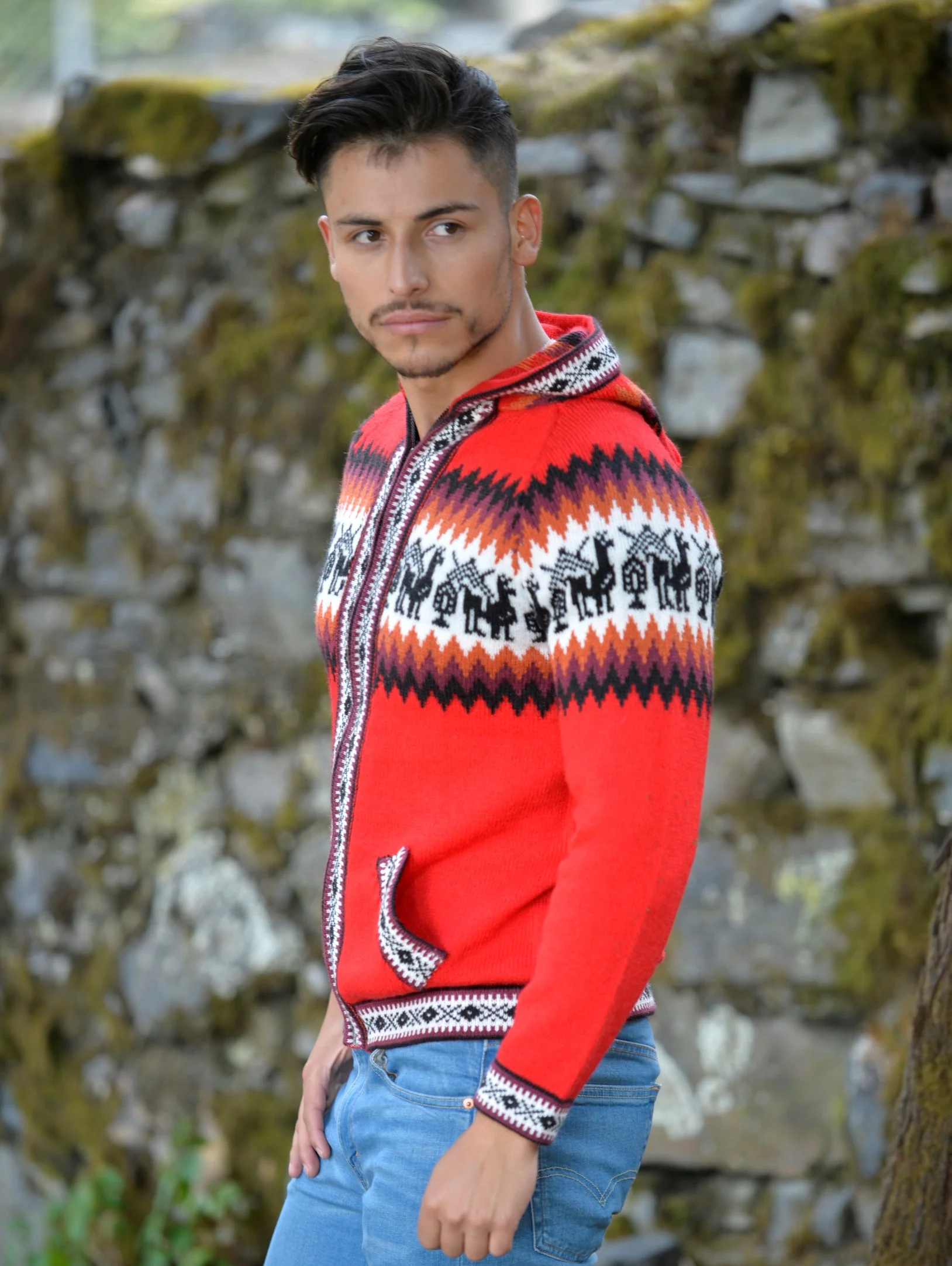 Andean Alpaca Full Zip Hoodie for Men | Fair Isle Hoodie - Image 3