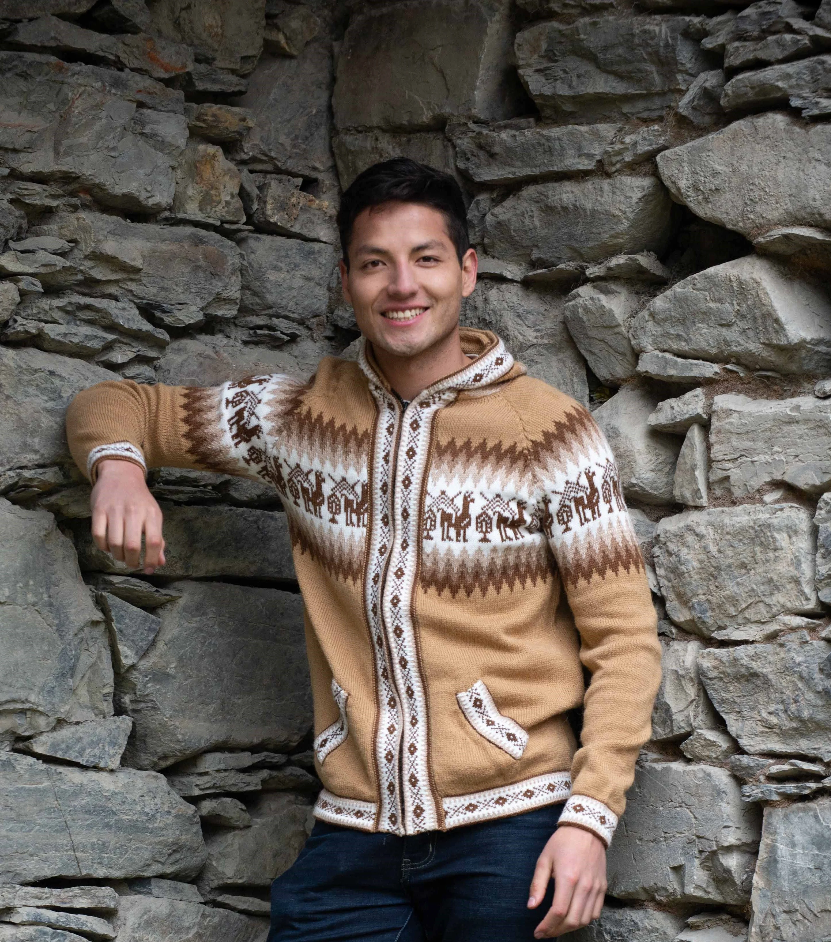 Andean Alpaca Full Zip Hoodie for Men | Fair Isle Hoodie - Image 4