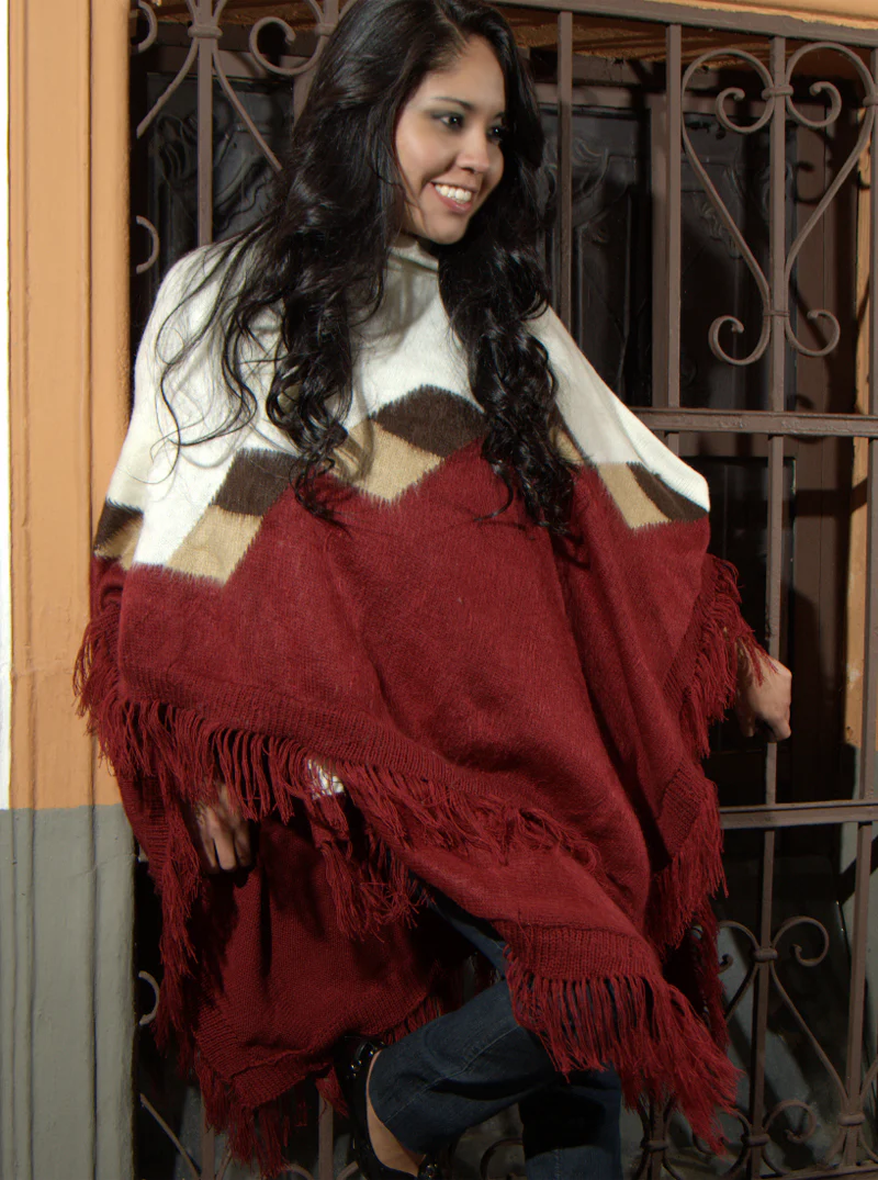 Bicolor Alpaca Shawl Open Poncho - Image 3