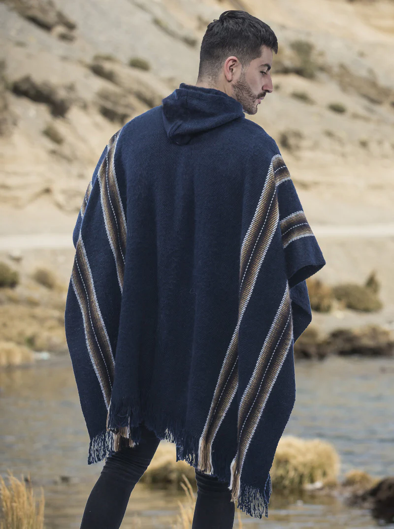 Blue Alpaca Poncho for Men - Image 3