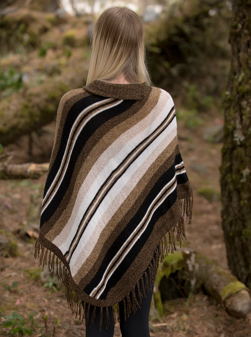 Brown Alpaca Poncho for Women - Image 3