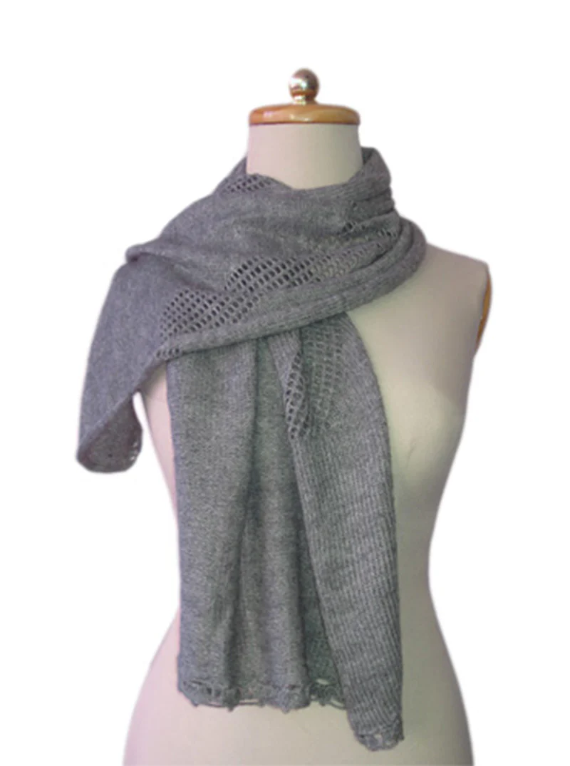 Women Alpaca Shawl Open Poncho Gray - Image 3
