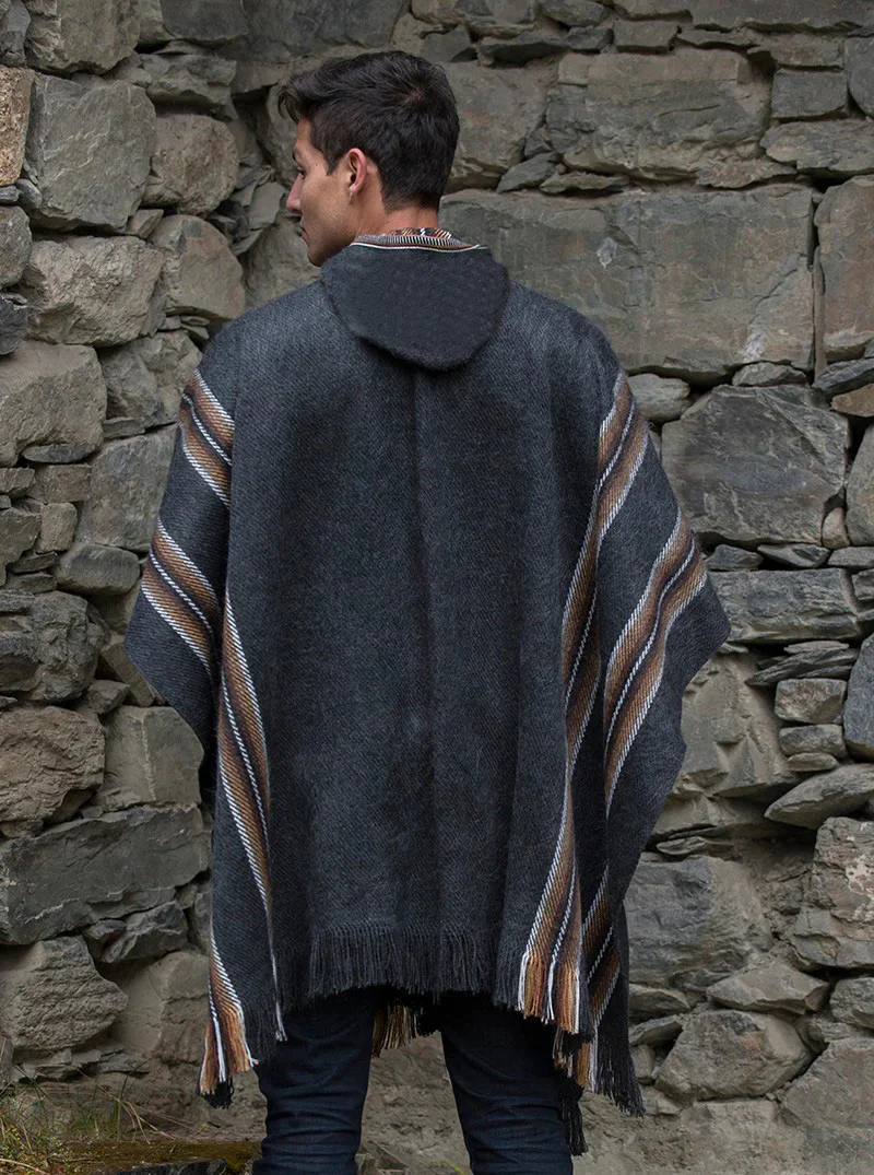 Dark Gray Hooded Poncho for Men - Image 3