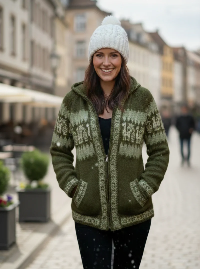 Fair Isle Alpaca Hoodie for Women - Image 5