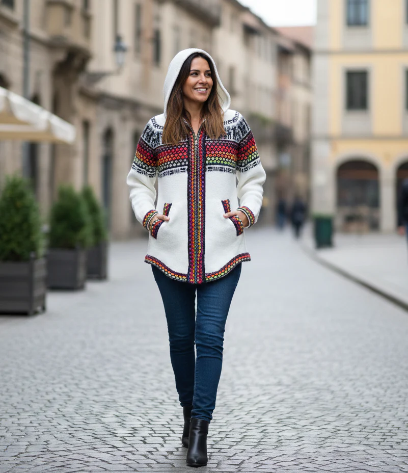 Fair Isle Alpaca Zip Up Hoodie for Women - Image 5