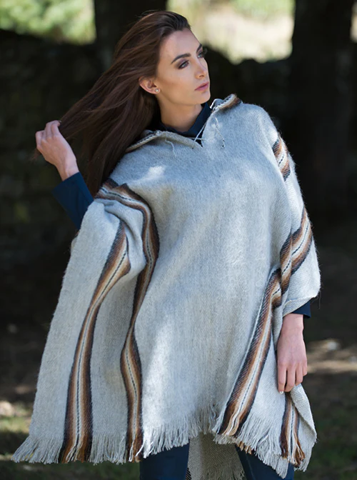 Gray Alpaca Poncho Hooded for Women - Image 4