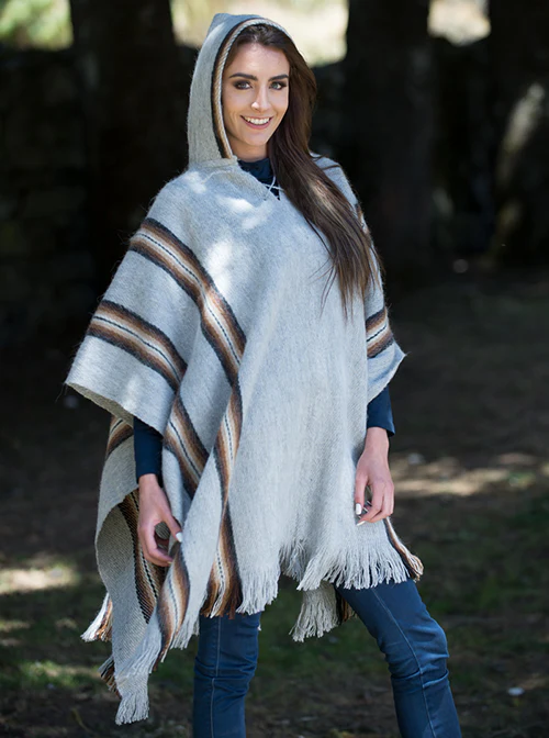 Gray Alpaca Poncho Hooded for Women - Image 5