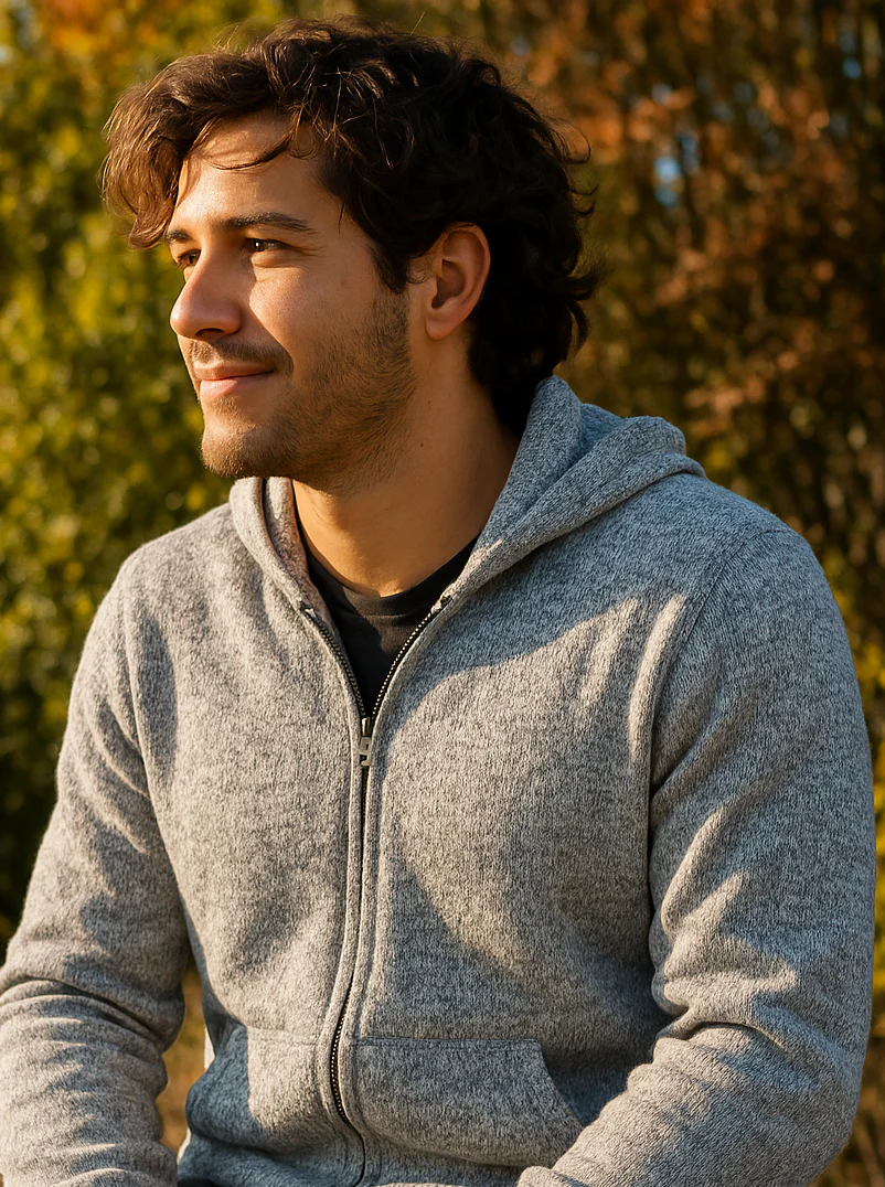 Gray Alpaca Wool Full Zip Hoodie for Men - Image 3