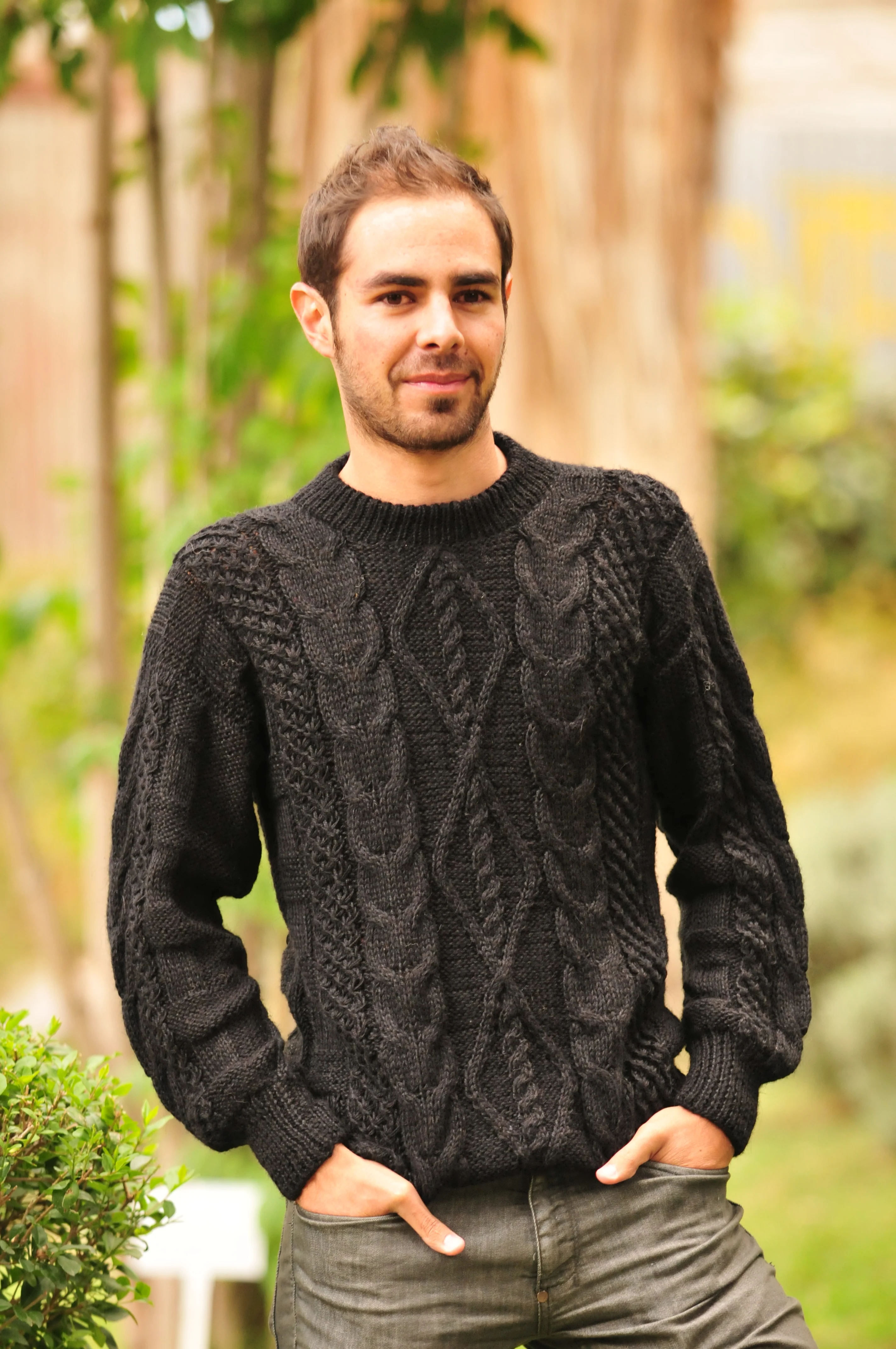 Hand Knitted Black Alpaca Sweater for Men - Image 4