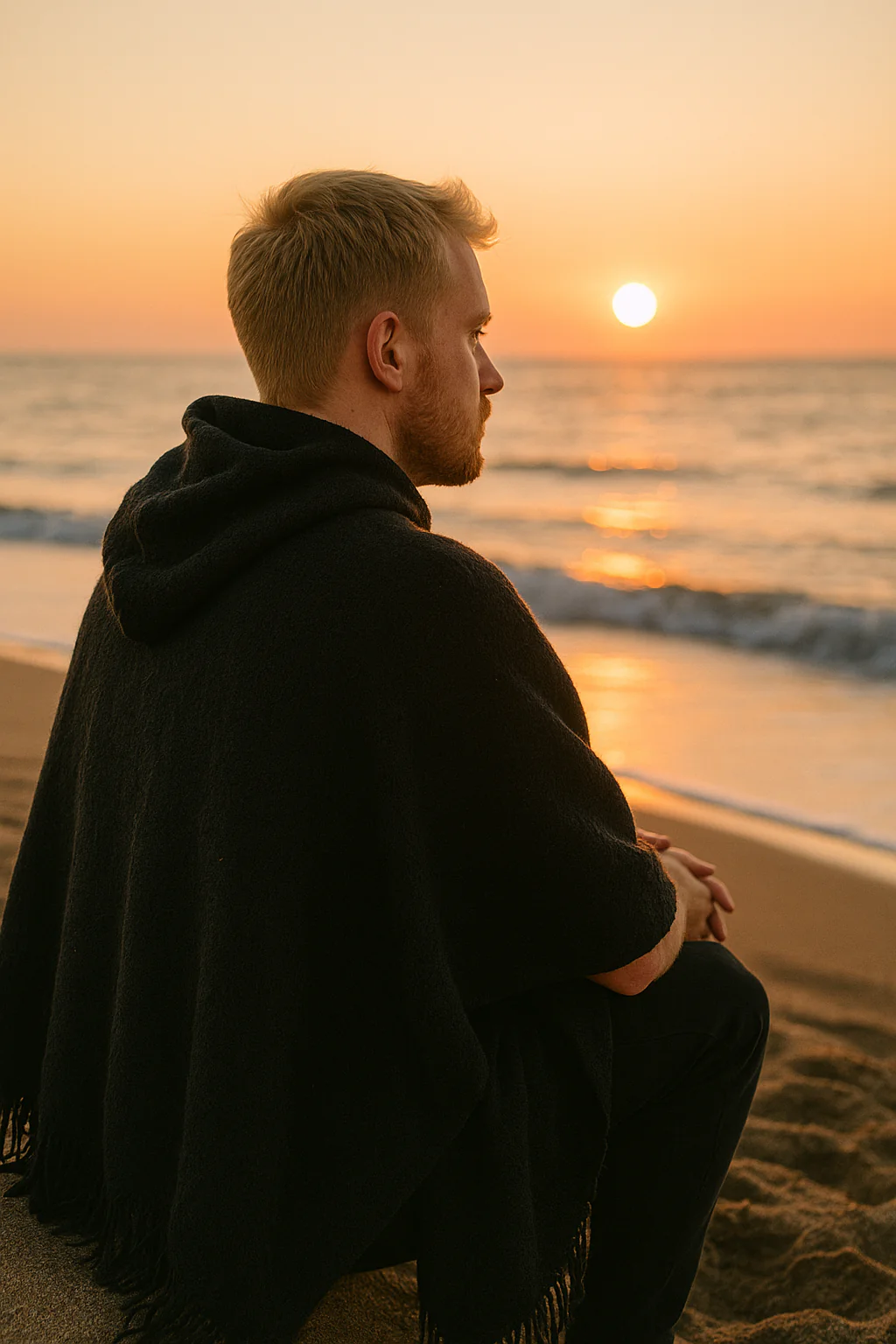 Hooded Black Poncho for Men - Image 5