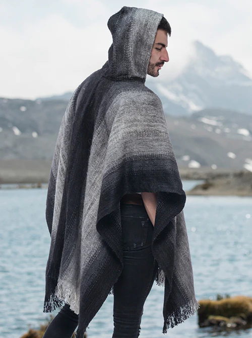 Hooded Poncho for Men Black and Gray - Image 3
