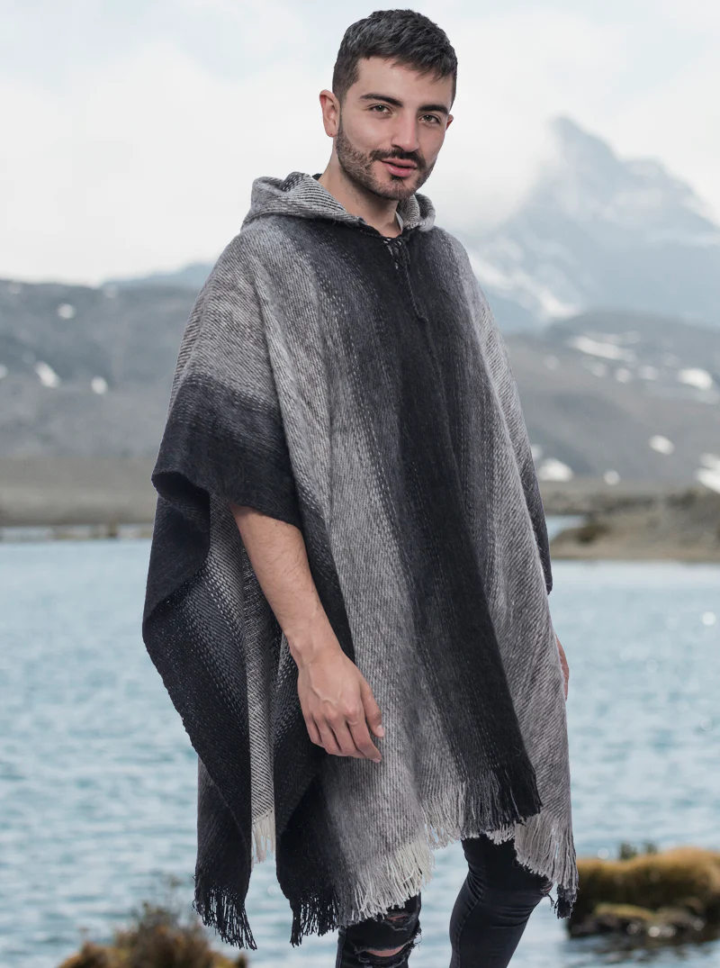 Hooded Poncho for Men Black and Gray - Image 4