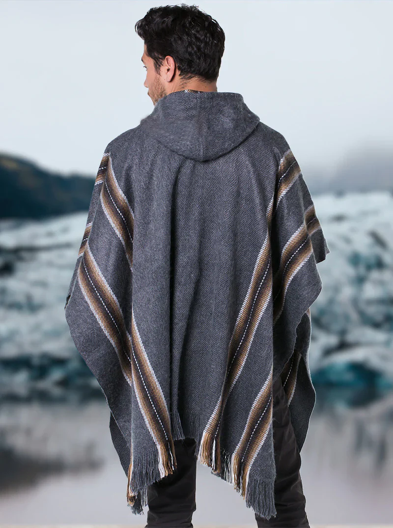 Mens Poncho With Brown Lines - Image 3