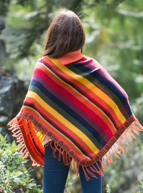 Multicolor Striped Alpaca Poncho for Women - Image 3