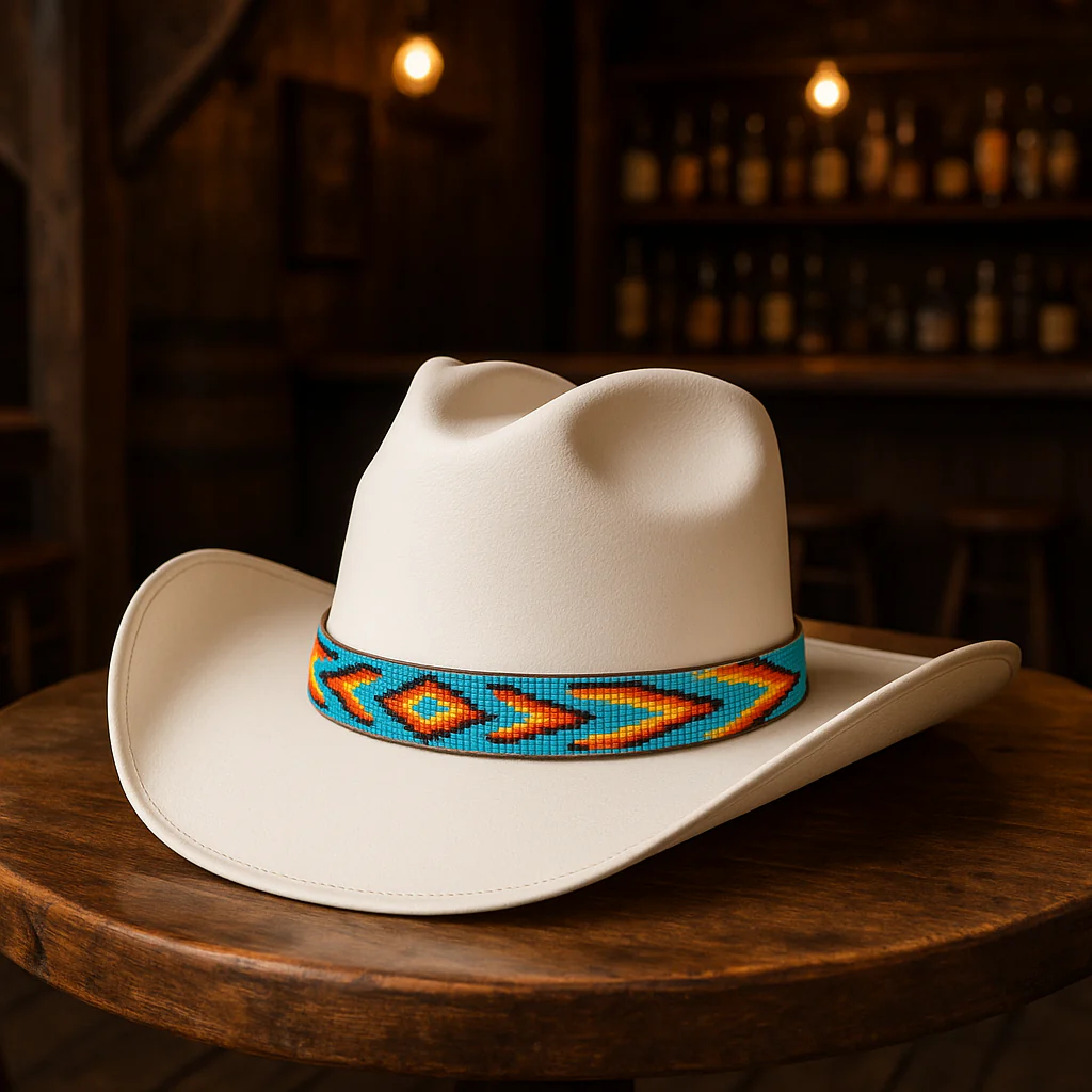 Cowboy Beaded Hat Band | Turquoise & Orange - Image 3