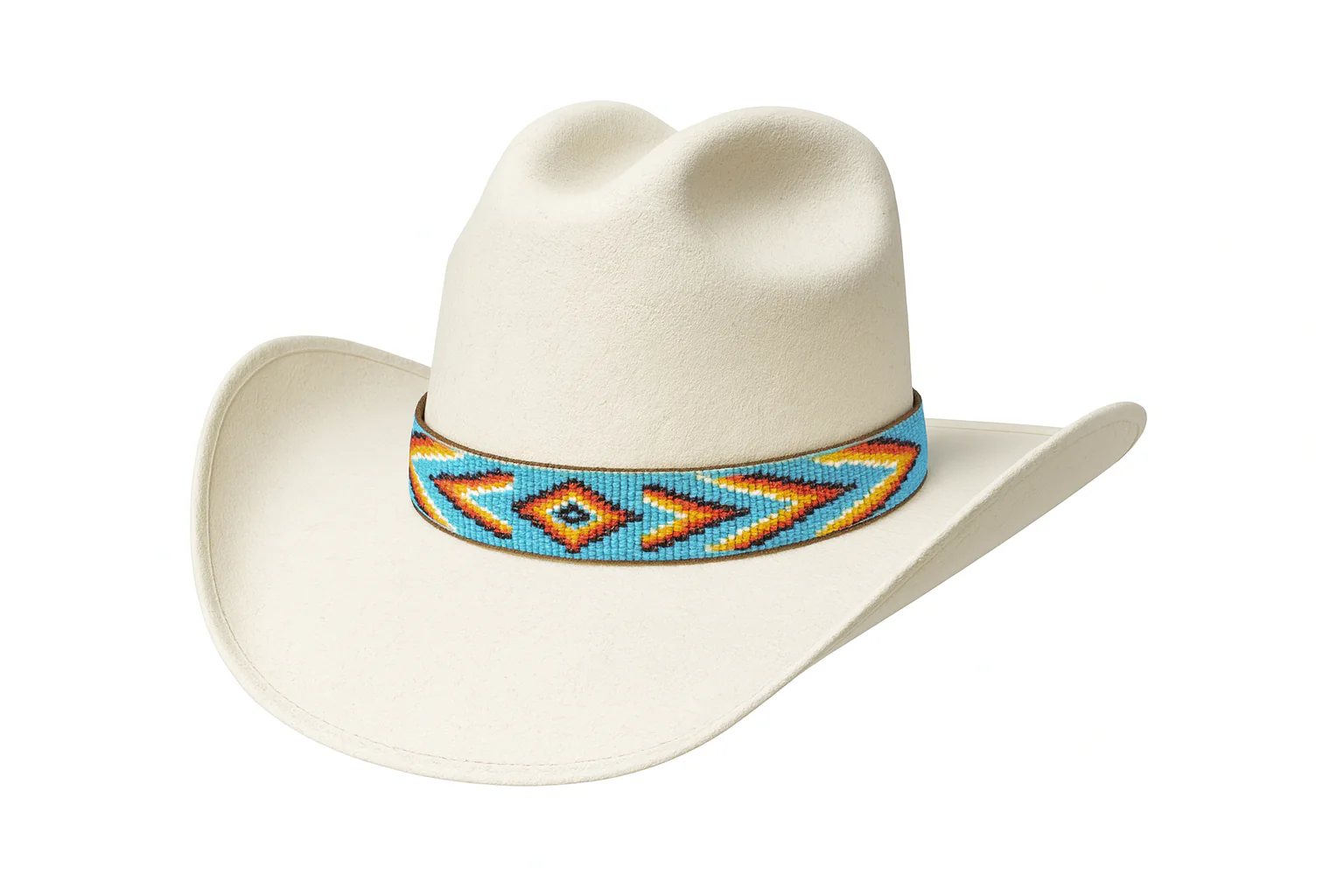 Cowboy Beaded Hat Band | Turquoise & Orange - Image 4