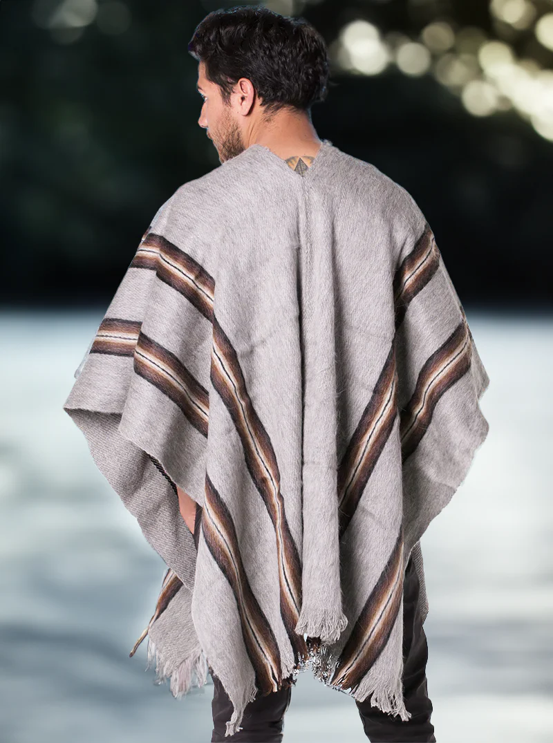 V-Neck Gray Poncho for Men - Image 3