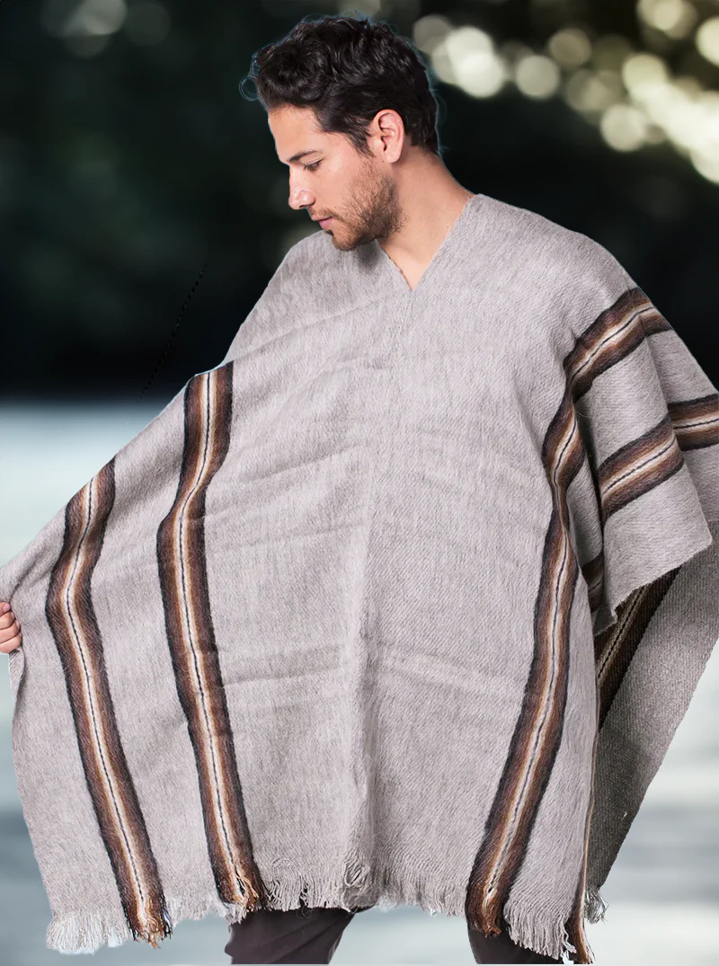 V-Neck Gray Poncho for Men - Image 4