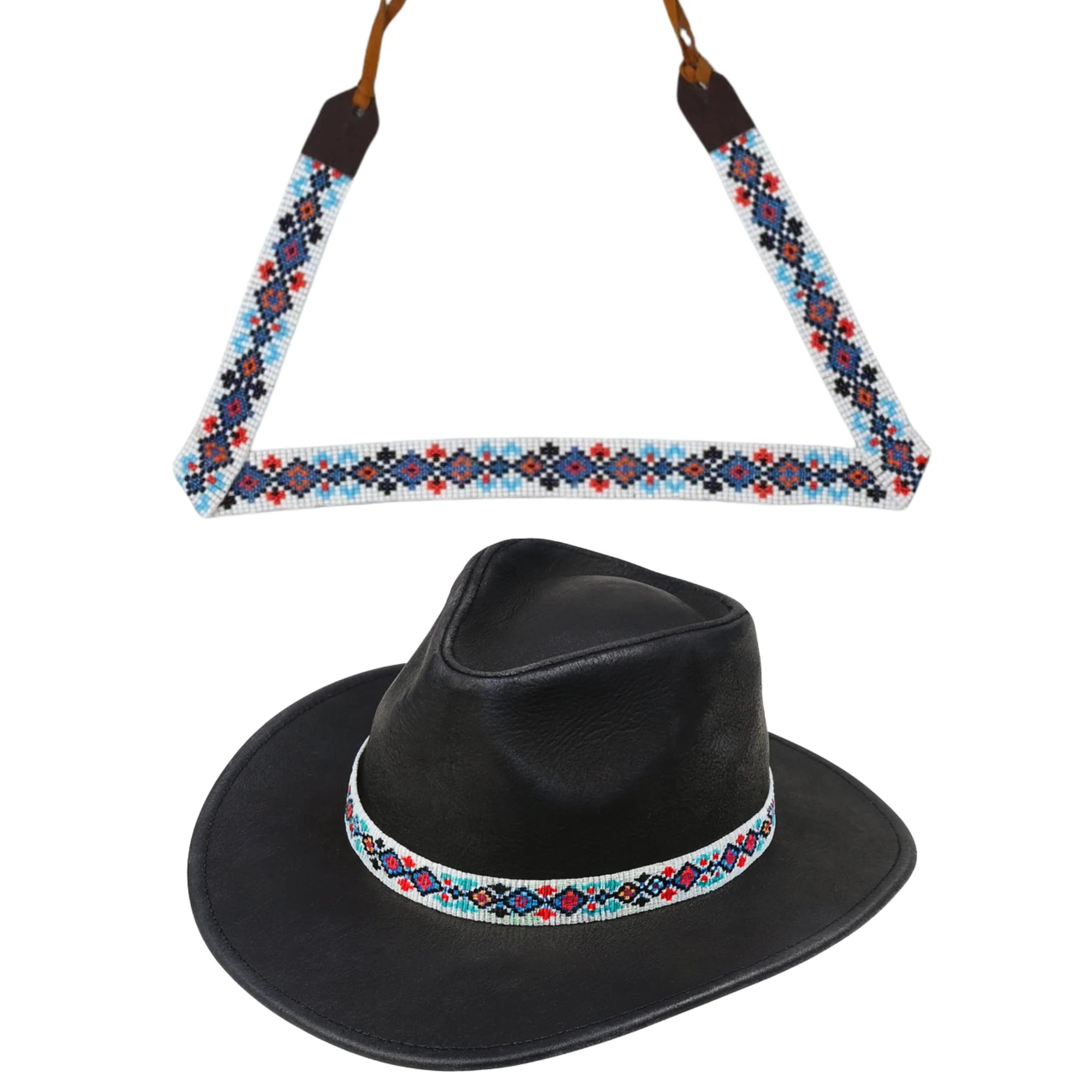 Western Beaded Hat Band with Colorful Diamonds - Image 3